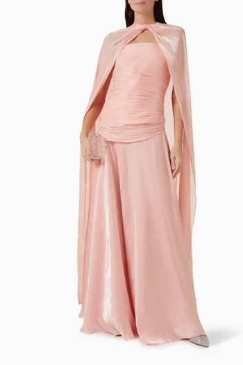 Draped Corset, Cape & Skirt Set in Organza