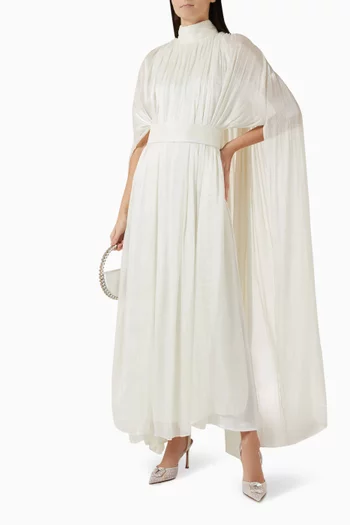 Pleated Cape Gown in Organza