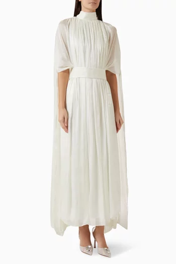 Pleated Cape Gown in Organza