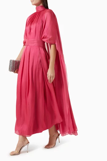 Pleated Cape Gown in Organza