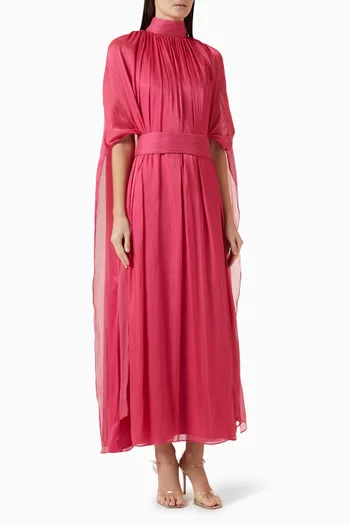Pleated Cape Gown in Organza