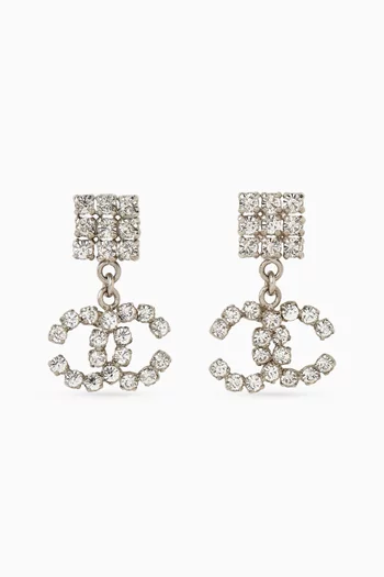 CC Crystal Drop Earrings in Silver-tone Brass