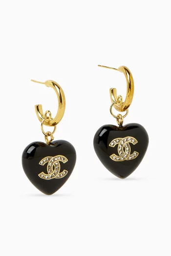Crystal CC Heart Drop Earrings in Gold-plated Metal