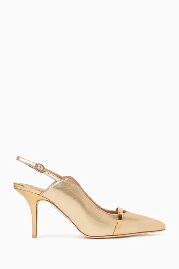 MARION 70 SLINGBACK PUMPS IN METALLIC LEATHER AND MIRROR LEATHER STRAPS WITH 70 MM MID STILETTO HEEL:GOLD:37.5|220083043