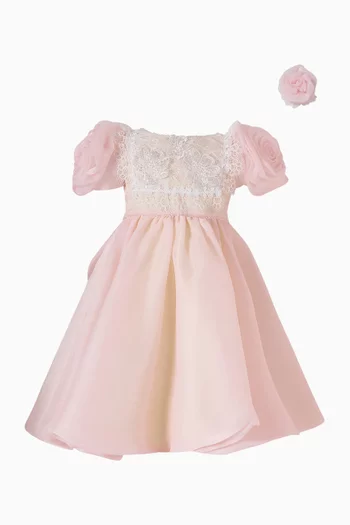 Lace Puffed-sleeves Dress