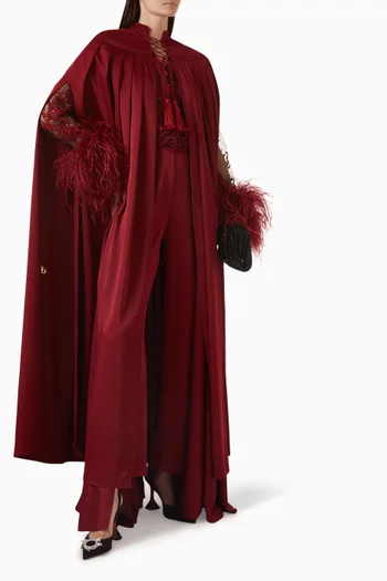 Moroccan Feather-Trim Cape Jumpsuit