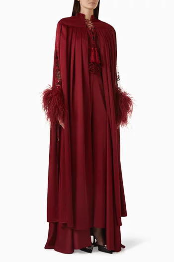 Moroccan Feather-Trim Cape Jumpsuit