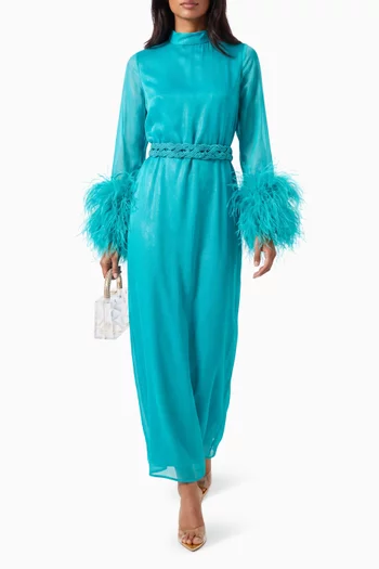 Feather-Trim Moroccan Kaftan