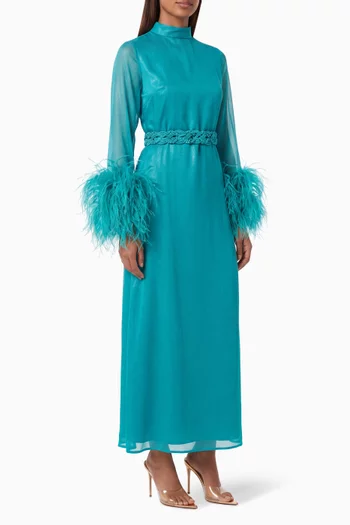 Feather-Trim Moroccan Kaftan