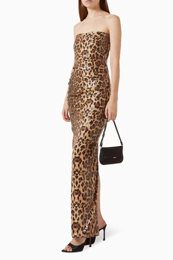 Leopard Sequin Strapless Dress