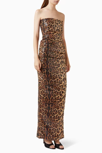Leopard Sequin Strapless Dress