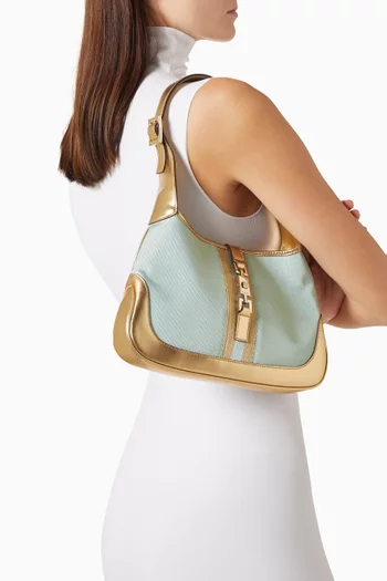 Small Jackie Shoulder Bag in Metallic Canvas & Leather