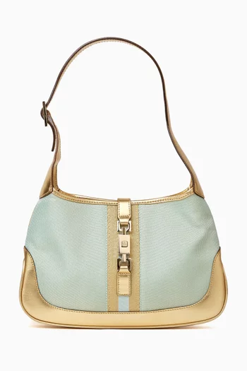 Small Jackie Shoulder Bag in Metallic Canvas & Leather