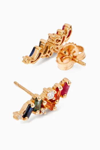 Frenzy Rainbow Sapphire Baguette Earrings in 18kt Rose Gold