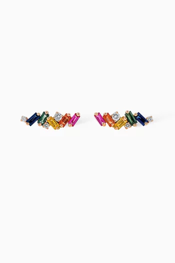 Frenzy Rainbow Sapphire Baguette Earrings in 18kt Rose Gold