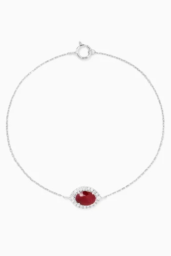 Oval Red Stone Diamond Chain Bracelet in 18kt White Gold