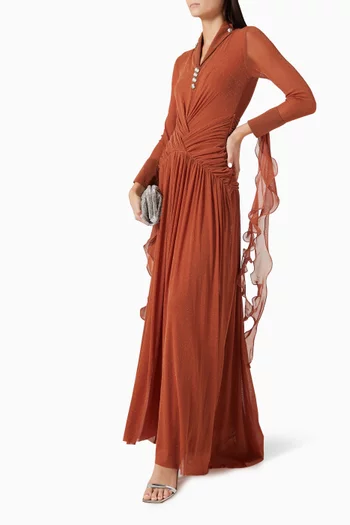 Reisling Ruffled Dress in Metallic Jersey