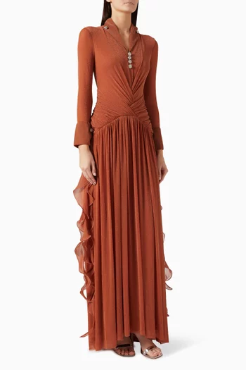 Reisling Ruffled Dress in Metallic Jersey