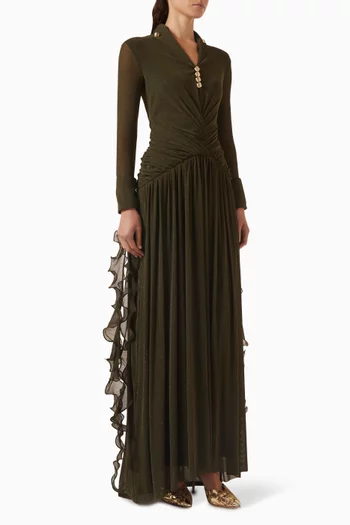 Reisling Ruffled Dress in Metallic Jersey