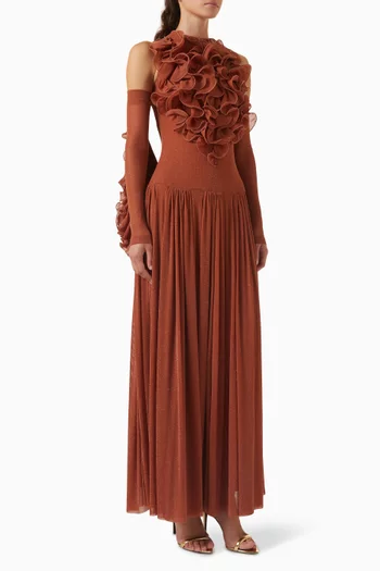 Reims Ruffled Dress in Metallic Jersey