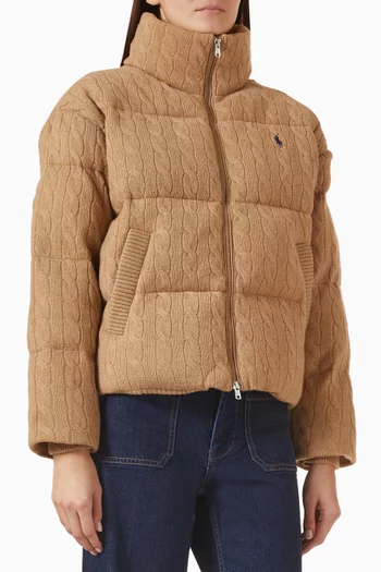 Cable-knit Puffer Jacket in Wool Blend