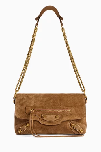 Le City Clutch With Chain in Waxed Suede Calfskin