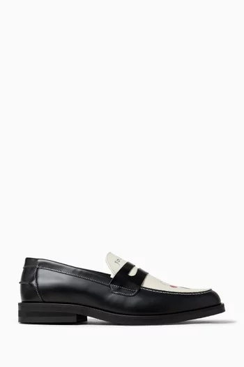 Wide Cherry Penny Loafers in Leather