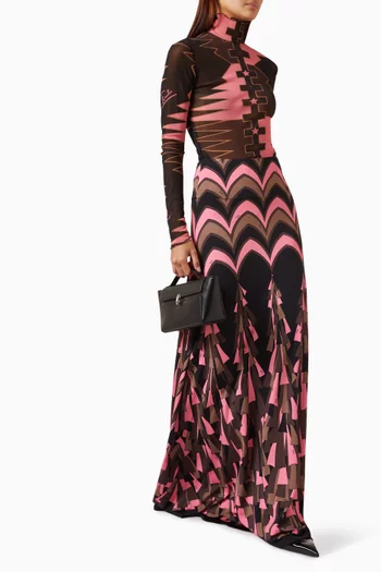 Printed Maxi Skirt in Jersey Satin