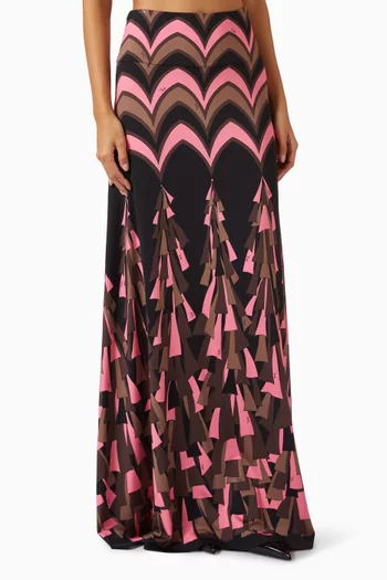 Printed Maxi Skirt in Jersey Satin