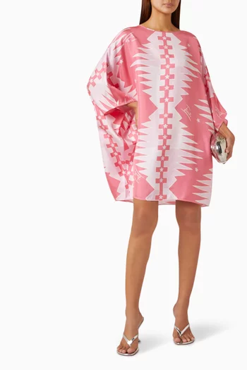 Printed Mini Kaftan in Silk Twill
