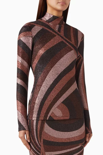 Iride Print High-neck Top in Lurex Jersey