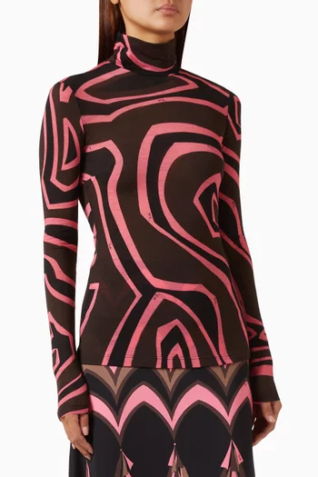 Labirinto-print Top in Wool-blend Jersey