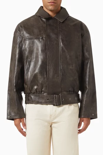Ezra Belted Bomber Jacket in Leather
