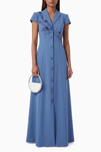 Embroidered Blazer Gown in Crepe