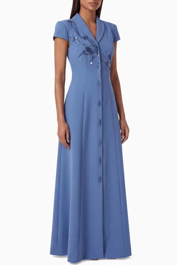 Embroidered Blazer Gown in Crepe