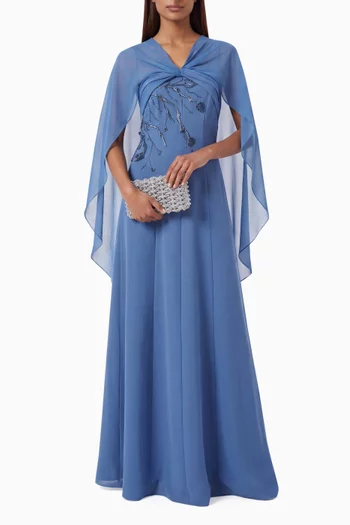Embroidered Strapless Gown in Crepe