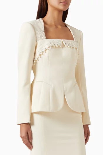 Embellished Square-neck Blazer Top