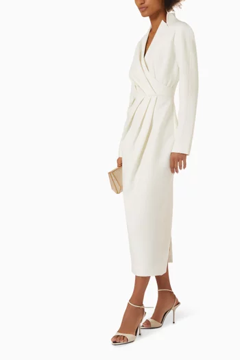 V-neck Pleated Midi Dress
