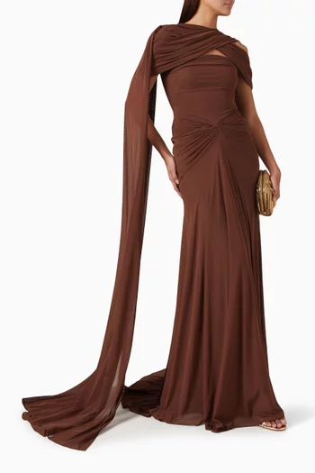 Alia Strapless Cape Gown in Soft Jersey