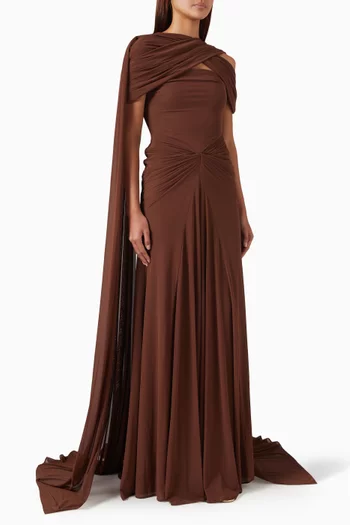 Alia Strapless Cape Gown in Soft Jersey