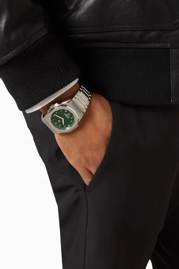 316L Stainless Steel 40.5mm Case, Sapphire Crystal Glass, Steel Bracelet, WR100M, Swiss Ronda 714, Swiss Luminous Hands, Extra Black Rubber Strap, Green Dial, Index:SILVER:One Size|220115943