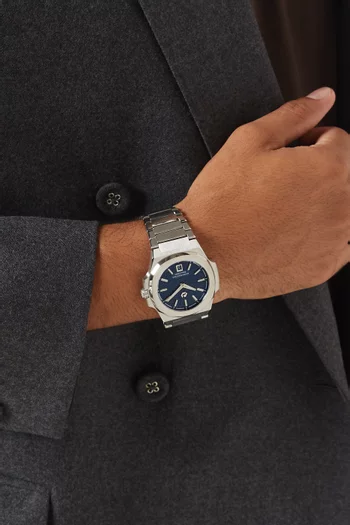 316L Stainless Steel 40.5mm Case, Sapphire Crystal Glass, Steel Bracelet, WR100M, Swiss Ronda 714, Swiss Luminous Hands, Extra Black Rubber Strap, Blue Dial, Index:SILVER:One Size|220115941