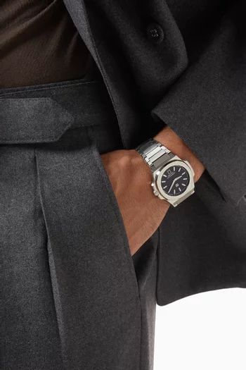 316L Stainless Steel 40.5mm Case, Sapphire Crystal Glass, Steel Bracelet, WR100M, Swiss Ronda 714, Swiss Luminous Hands, Extra Black Rubber Strap, Black Dial, Index:SILVER:One Size|220115938
