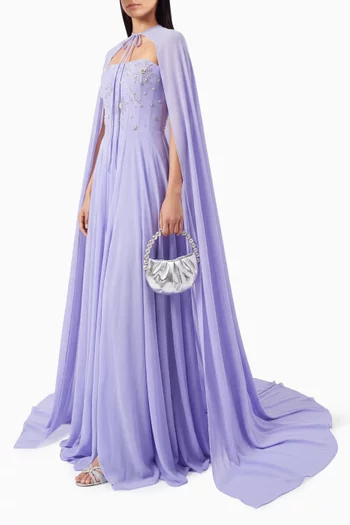 Vioala Strapless Gown & Cape Set in Crepe & Chiffon
