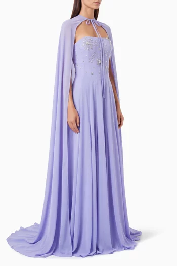 Vioala Strapless Gown & Cape Set in Crepe & Chiffon