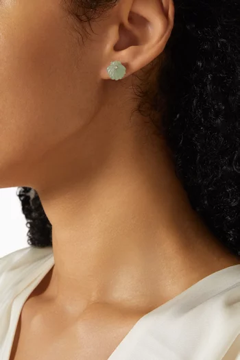 Carved Jade Venus Shell Stud Earrings in 14kt Gold