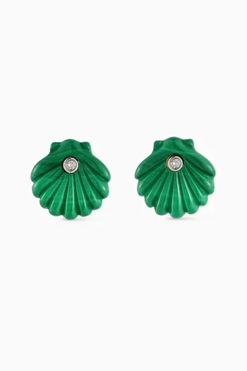 Carved Malachite Venus Shell Earrings in 14kt Gold