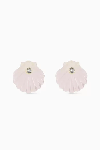 Rose Quartz Venus Shell Stud Earrings in 14kt Gold