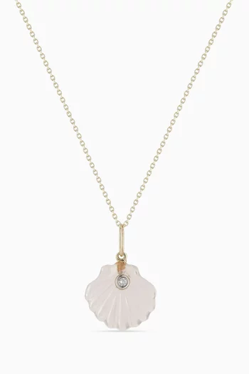 Carved Rose Quartz Venus Shell Necklace in 14kt Gold