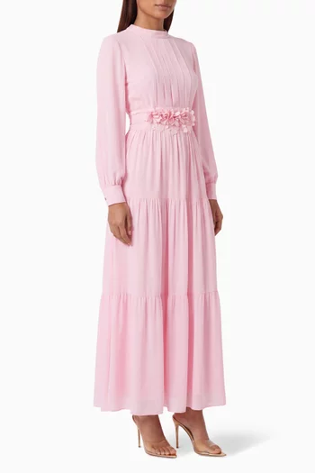 Floral appliqué-belt Dress